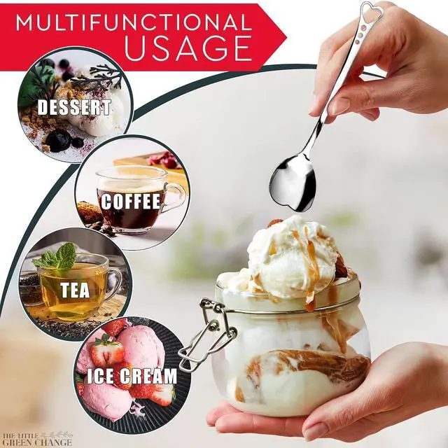 Alt view image 4 of 7 - Sugar Spoon Set of 6 5.6" Stainless Steel Heart Spoons for Coffee, Ice Latte, Tea, Cocktails, Ice Cream and Desserts Cute Spoon Set for Bridal Shower & Wedding Favors | Demitasse Coffee Spoons