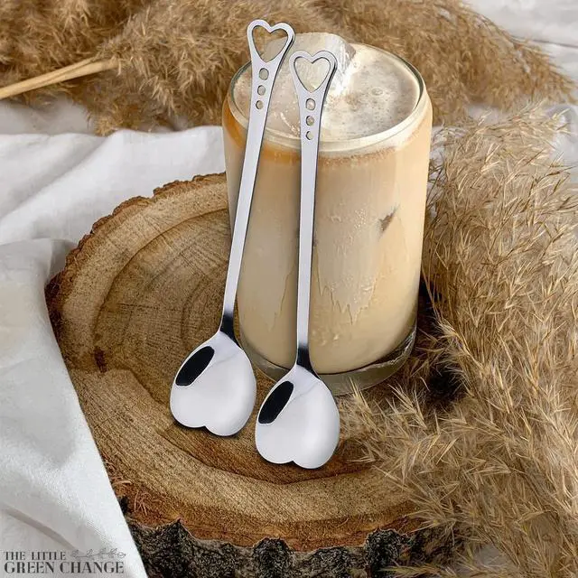 Alt view image 7 of 7 - Sugar Spoon Set of 6 5.6" Stainless Steel Heart Spoons for Coffee, Ice Latte, Tea, Cocktails, Ice Cream and Desserts Cute Spoon Set for Bridal Shower & Wedding Favors | Demitasse Coffee Spoons