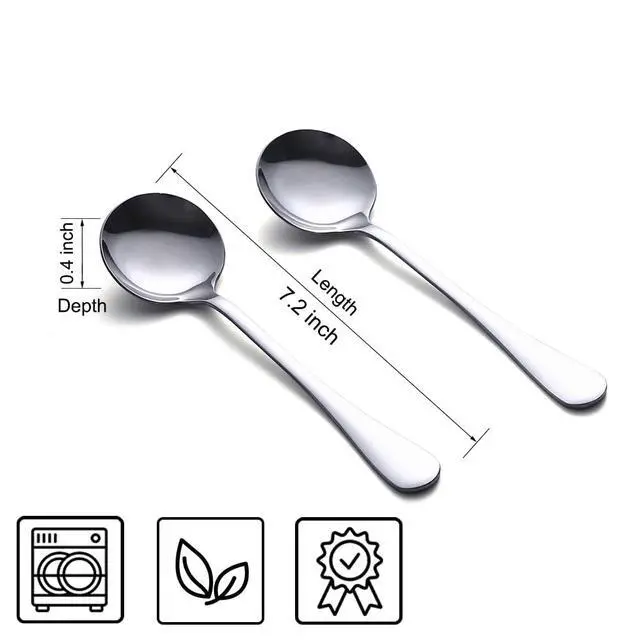 Alt view image 2 of 7 - Soup Spoons, 8-Piece Stainless Steel Spoons Heavy-Weight Round Spoon Flatware Set
