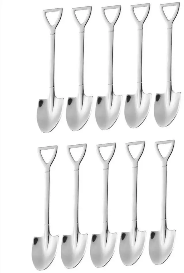 Main image of 10 Pack Dessert Spoon 6 inch Shovel Shape Stainless Steel Spoons Ice Cream Fruit Spoon for Home Kitchen or Restaurant