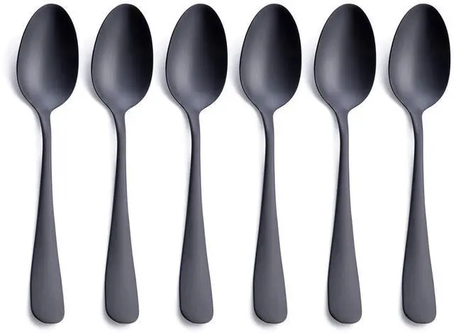 Main image of Matte Black Dessert Spoon, GoGeiLi Stainless Steel Satin Finish 6.8-inch Teaspoon Coffee Spoon Set, Service for 6, Dishwasher Safe