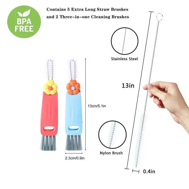Alt view image 2 of 7 - Straw Cleaner Brush Extra Long 13 inch for Stanley Yeti Tumbler Cup Straw Cleaner Brush Kit and 3 in 1 Cup Lid Cleaning Brush Multifunctional Water Bottle Brushes for Cleaning