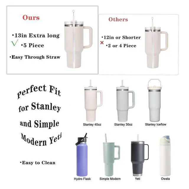 Alt view image 3 of 7 - Straw Cleaner Brush Extra Long 13 inch for Stanley Yeti Tumbler Cup Straw Cleaner Brush Kit and 3 in 1 Cup Lid Cleaning Brush Multifunctional Water Bottle Brushes for Cleaning