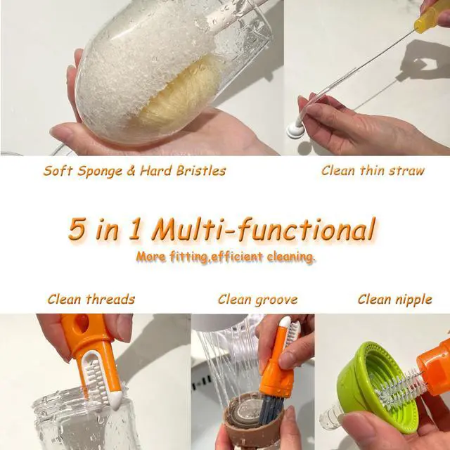 Alt view image 3 of 5 - 2 Pcs Water Bottle Brush Cleaner Set, 5 in one Bottle Cleaning Brush