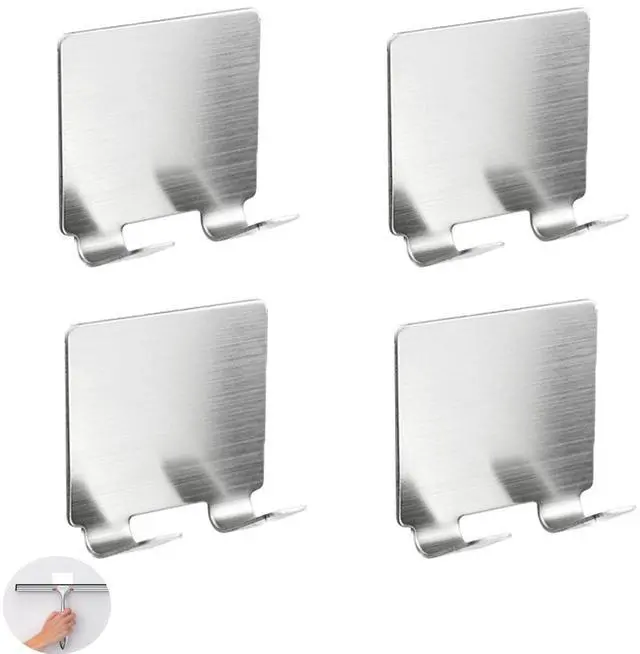 Main image of 4 Pack All-Purpose Stainless Steel Squeegee Holder Shower Door Hooks Towel Hooks Hanger Organizer for Bathroom Shower Glass Doors Squeegee Cleaner Tool