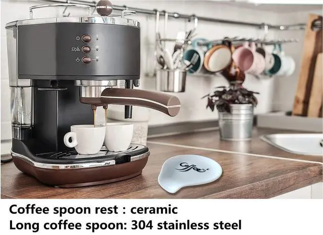 Alt view image 7 of 7 - Coffee Spoon Rest, Small Ceramic Coffee Spoon Holder, Porcelain Spoon Holder, Ceramic Spoon Rest for Tablespoon,Teaspoon,Bar Spoon,Coffee Bar Accessories (Spoon Rest+Sliver Spoon)