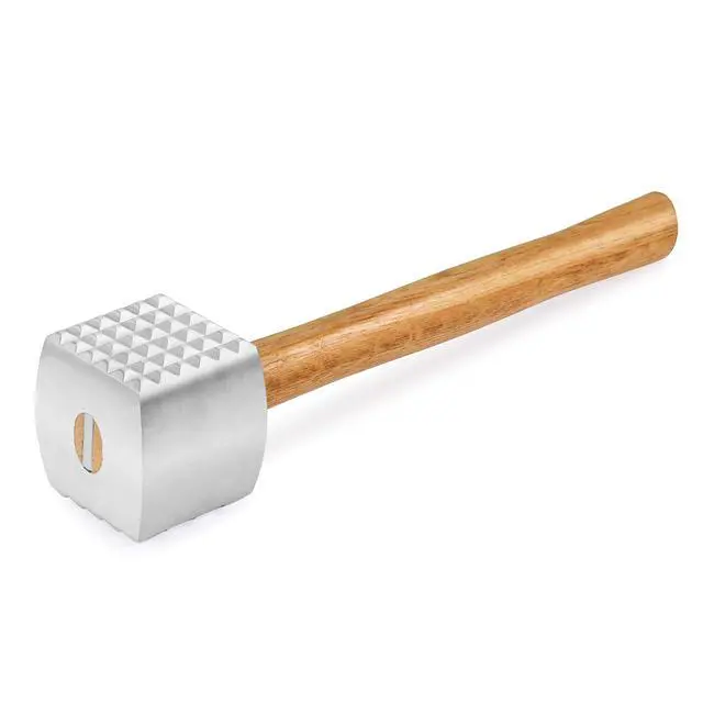 Alt view image 2 of 7 - Improved Quality Aluminum Meat Tenderizer with Wood Handle, 13 Inch Meat Mallet and Hammer, Dual-Sided Tenderizer for Beef, Chicken, Pork, and Venison