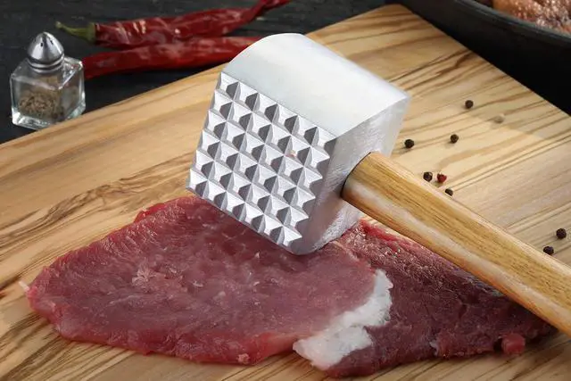 Alt view image 7 of 7 - Improved Quality Aluminum Meat Tenderizer with Wood Handle, 13 Inch Meat Mallet and Hammer, Dual-Sided Tenderizer for Beef, Chicken, Pork, and Venison