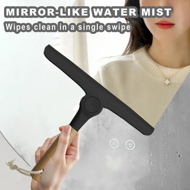 Alt view image 2 of 7 - Show Squeegee for Glass Door Bathroom Squeegee with Bamboo Handle Show Wiper for Glass Door Window Tile Wall Car Windshield Mirror (Black)