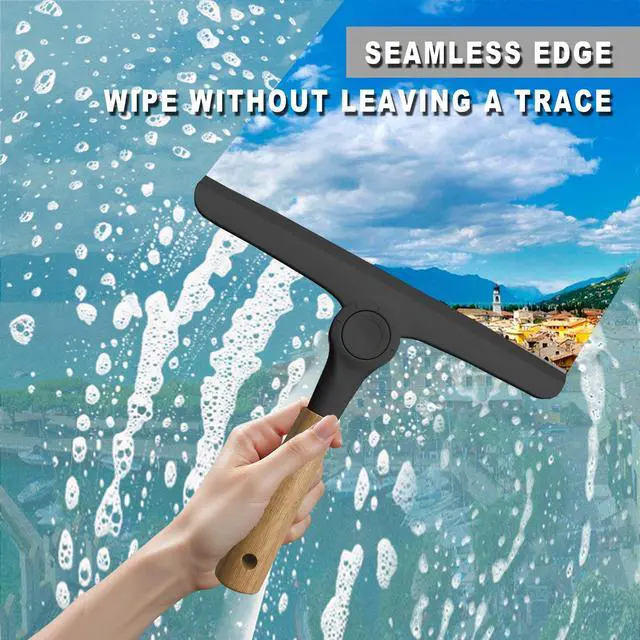 Alt view image 3 of 7 - Show Squeegee for Glass Door Bathroom Squeegee with Bamboo Handle Show Wiper for Glass Door Window Tile Wall Car Windshield Mirror (Black)