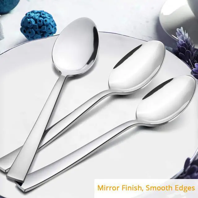 Alt view image 3 of 6 - Dinner Spoons Set of 6, 7.9 Inch Stainless Steel Soup Spoons Tablespoons for Home, Kitchen or Restaurant, Non-toxic & Mirror Polished, Squared Edge & Dishwasher Safe