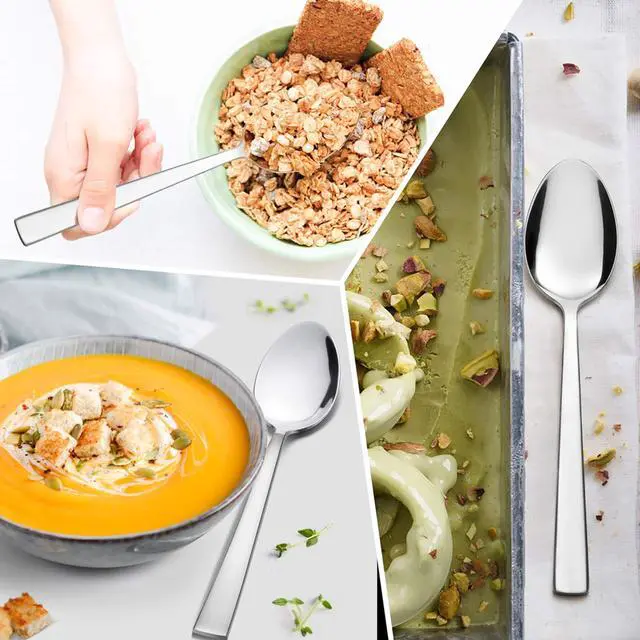Alt view image 4 of 6 - Dinner Spoons Set of 6, 7.9 Inch Stainless Steel Soup Spoons Tablespoons for Home, Kitchen or Restaurant, Non-toxic & Mirror Polished, Squared Edge & Dishwasher Safe