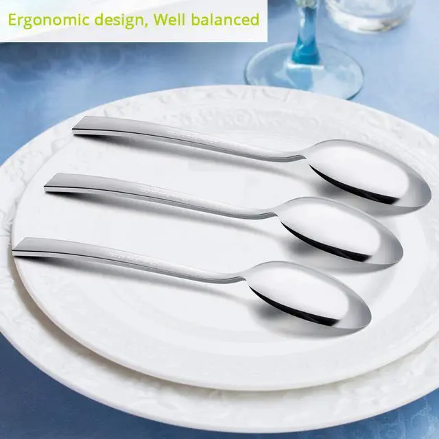 Alt view image 5 of 6 - Dinner Spoons Set of 6, 7.9 Inch Stainless Steel Soup Spoons Tablespoons for Home, Kitchen or Restaurant, Non-toxic & Mirror Polished, Squared Edge & Dishwasher Safe