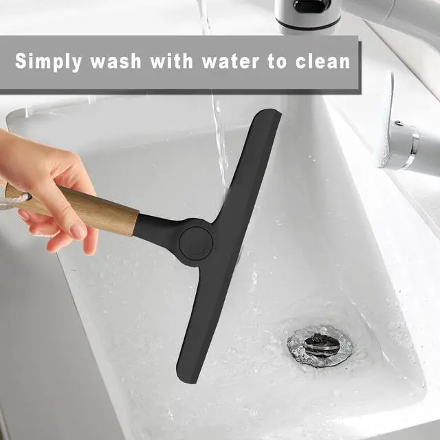 Alt view image 4 of 7 - Show Squeegee for Glass Door Bathroom Squeegee with Bamboo Handle Show Wiper for Glass Door Window Tile Wall Car Windshield Mirror (Black)