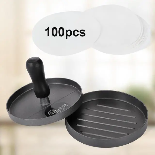 Alt view image 2 of 6 - Burger Press Patty Maker, Non-Stick Aluminum Hamburger Mold with 100 Patty Papers for Kitchen Grill BBQ Camping