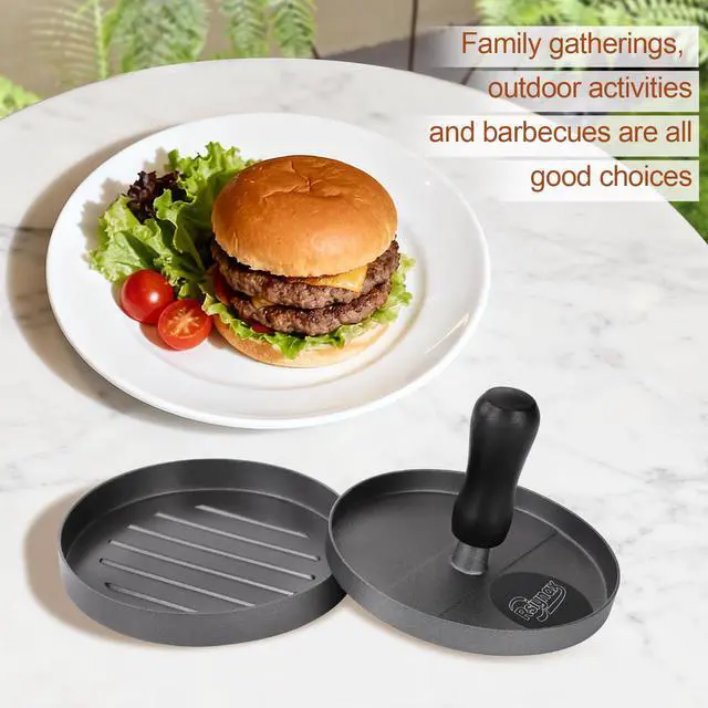 Alt view image 5 of 6 - Burger Press Patty Maker, Non-Stick Aluminum Hamburger Mold with 100 Patty Papers for Kitchen Grill BBQ Camping