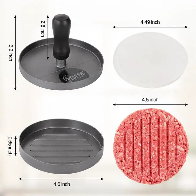 Alt view image 6 of 6 - Burger Press Patty Maker, Non-Stick Aluminum Hamburger Mold with 100 Patty Papers for Kitchen Grill BBQ Camping