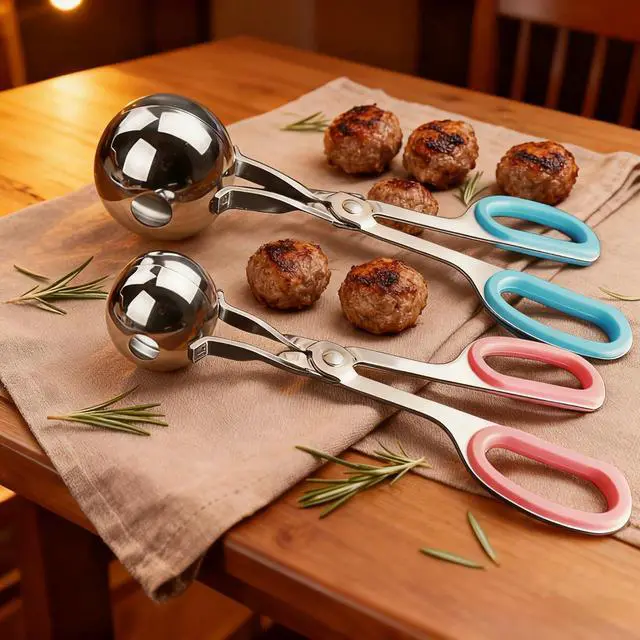 Alt view image 2 of 7 - Meatball Maker Tool,2 Pack Stainless Steel Meatball Scoop with Anti-Slip Handles Non-Stick Food Scoop for Meatballs,Cake Pops,Cookie Dough,Ice Cream,Fruit and Melon