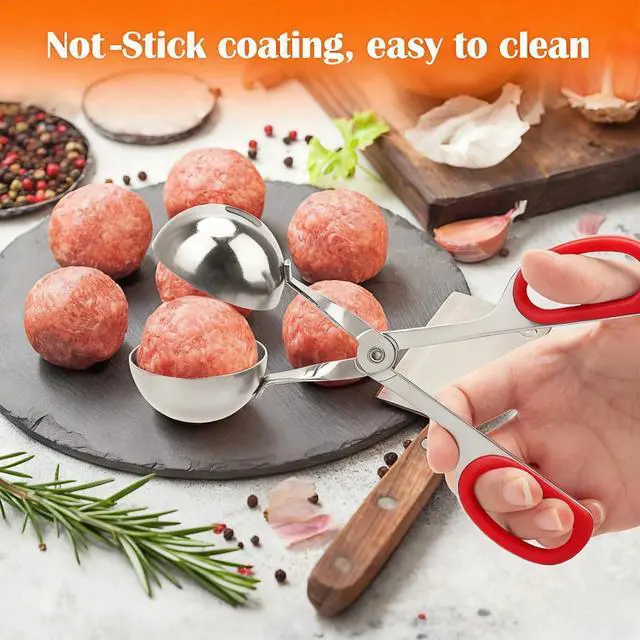 Alt view image 3 of 7 - Meatball Maker Tool,2 Pack Stainless Steel Meatball Scoop with Anti-Slip Handles Non-Stick Food Scoop for Meatballs,Cake Pops,Cookie Dough,Ice Cream,Fruit and Melon