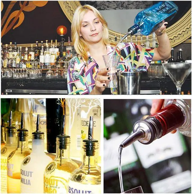 Alt view image 6 of 6 - 2PCS Stainless Steel Pourers, Speed Wine Bottle Pourer, Olive Oil and Vinegar Tapered Stopper Spout, Liquor Pourers with Rubber Dust Caps for Alcohol, Olive Oil,Bartender Accessories with 2 Adapters