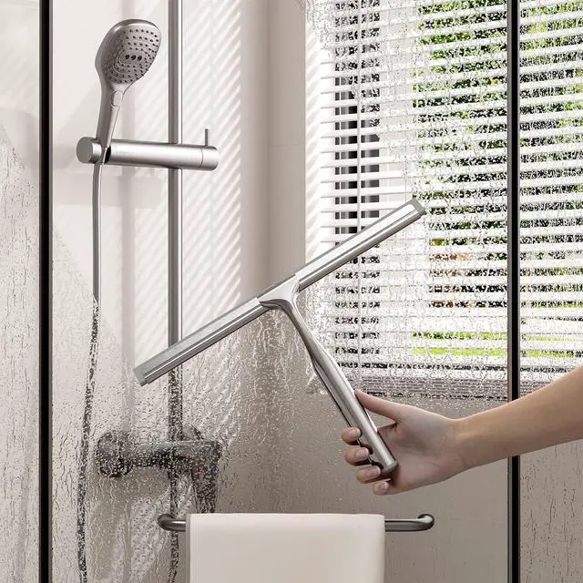 Alt view image 2 of 7 - Shower Squeegee for Glass Doors, Stainless Steel Shower Squeegee for Bathroom, Window and Tiles, All-Purpose Squeegee with Adhesive Hook-10, Chrome
