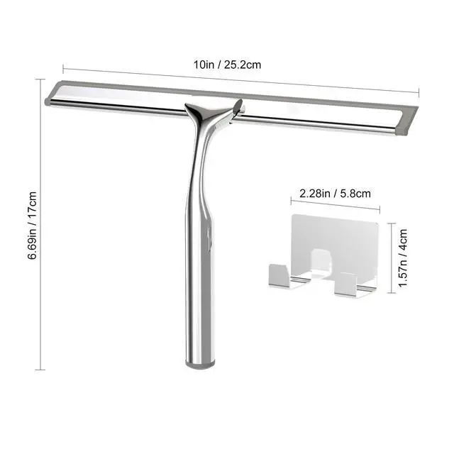 Alt view image 3 of 7 - Shower Squeegee for Glass Doors, Stainless Steel Shower Squeegee for Bathroom, Window and Tiles, All-Purpose Squeegee with Adhesive Hook-10, Chrome