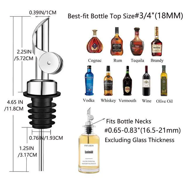 Alt view image 4 of 7 - 2 Pack Auto Flip Olive Oil Dispenser Spout, Liquor Pour Spout, Oil Dispenser Top, Easily Turn Your Bottles into Dispensers for Liquor, Vinegar, Oils, Weighted Pourer, Silvers