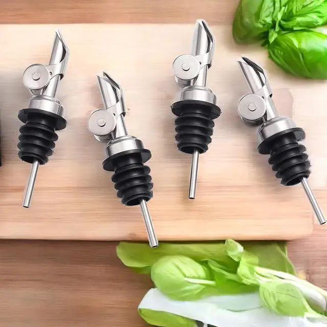 Alt view image 5 of 7 - 2 Pack Auto Flip Olive Oil Dispenser Spout, Liquor Pour Spout, Oil Dispenser Top, Easily Turn Your Bottles into Dispensers for Liquor, Vinegar, Oils, Weighted Pourer, Silvers