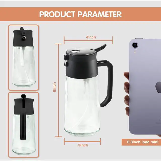 Alt view image 4 of 7 - Glass Oil Dispenser - Versatile Oil Sprayer for Cooking, BBQ, Salad, and More, 500ml (17oz)