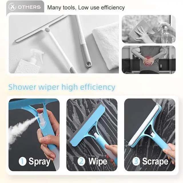 Alt view image 3 of 7 - Shower Squeegee for Glass Doors All-Purpose Window Squeegee for Tile Shower Walls Mirror Bathroom Car Window Cleaning (Blue)