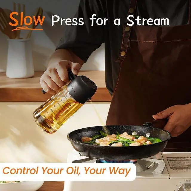 Alt view image 3 of 6 - Glass 2-in-1 Oil Dispenser and Sprayer Bottle - 470ml Capacity for Olive Oil, Vinegar, and Liquid Seasonings