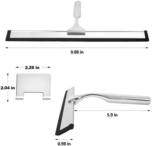 Alt view image 2 of 7 - Squeegee for Shower Glass, 10-Inch Shower Squeegee for Glass Doors, All-Purpose Stainless Steel and TPR Rubber for Streak-Free Cleaning on Glass Shower Doors, Mirrors, Windows, Tile and Car Glass