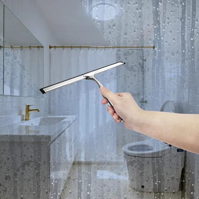 Alt view image 3 of 7 - Squeegee for Shower Glass, 10-Inch Shower Squeegee for Glass Doors, All-Purpose Stainless Steel and TPR Rubber for Streak-Free Cleaning on Glass Shower Doors, Mirrors, Windows, Tile and Car Glass