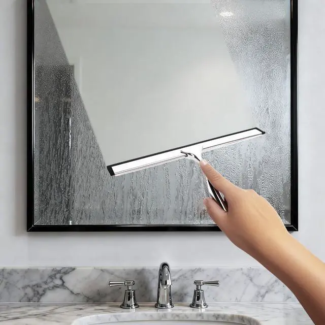 Alt view image 5 of 7 - Squeegee for Shower Glass, 10-Inch Shower Squeegee for Glass Doors, All-Purpose Stainless Steel and TPR Rubber for Streak-Free Cleaning on Glass Shower Doors, Mirrors, Windows, Tile and Car Glass