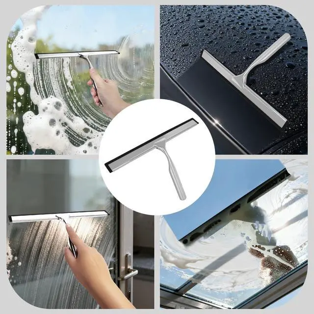 Alt view image 7 of 7 - Squeegee for Shower Glass, 10-Inch Shower Squeegee for Glass Doors, All-Purpose Stainless Steel and TPR Rubber for Streak-Free Cleaning on Glass Shower Doors, Mirrors, Windows, Tile and Car Glass