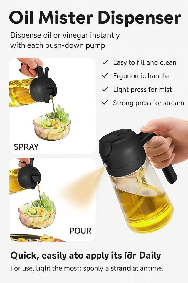 Alt view image 3 of 6 - Olive Oil Sprayer for Air Fryer, 16oz Glass Oil Dispenser for Cooking, FoodGrade Mist Bottle for Salad, Frying & BBQ