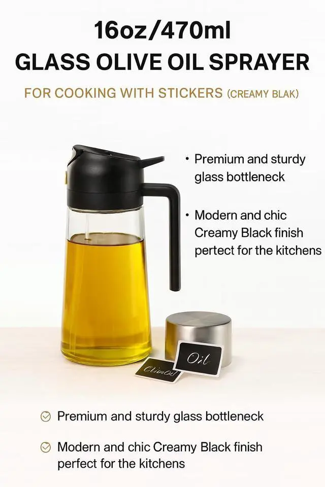 Alt view image 4 of 6 - Olive Oil Sprayer for Air Fryer, 16oz Glass Oil Dispenser for Cooking, FoodGrade Mist Bottle for Salad, Frying & BBQ