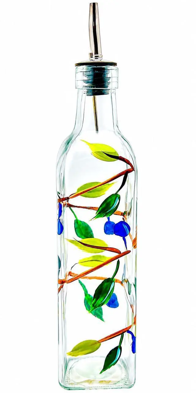 Main image of Glass Olive Branch Oil/Vinegar Glass Cruet for Kitchen, 8 oz Olive Oil Dispenser With Stainless Steel Spout for Easy Pouring