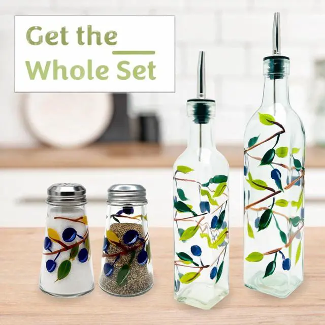 Alt view image 5 of 7 - Glass Olive Branch Oil/Vinegar Glass Cruet for Kitchen, 8 oz Olive Oil Dispenser With Stainless Steel Spout for Easy Pouring