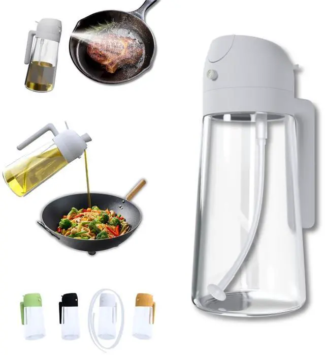 Main image of 2-in-1 Oil Dispenser and Sprayer, 16oz/470ml Glass Olive Oil Spray Bottle for Cooking, Leakproof and Refillable Oil Mister for BBQ, Salad, and Baking (White)