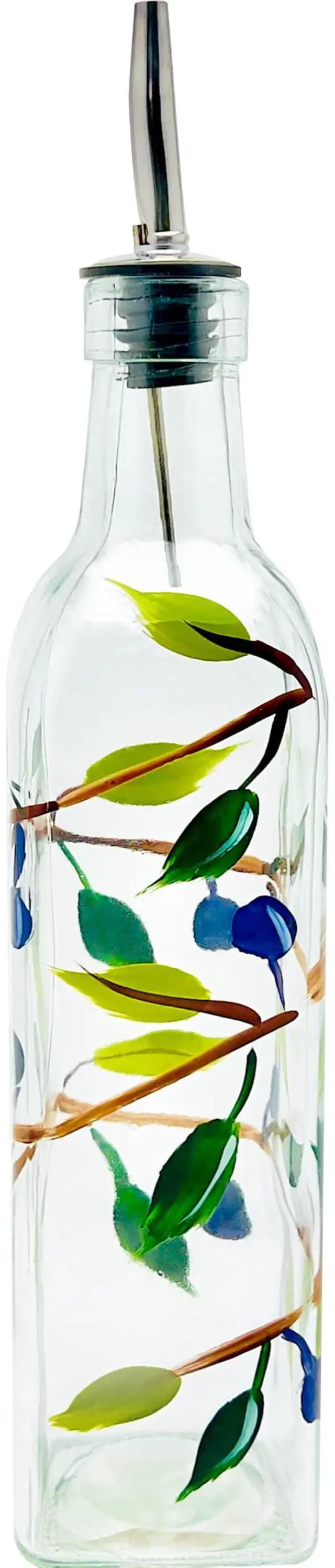 Alt view image 7 of 7 - Glass Olive Branch Oil/Vinegar Glass Cruet for Kitchen, 8 oz Olive Oil Dispenser With Stainless Steel Spout for Easy Pouring