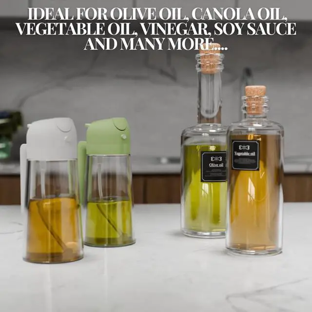 Alt view image 4 of 7 - 2-in-1 Oil Dispenser and Sprayer, 16oz/470ml Glass Olive Oil Spray Bottle for Cooking, Leakproof and Refillable Oil Mister for BBQ, Salad, and Baking (White)