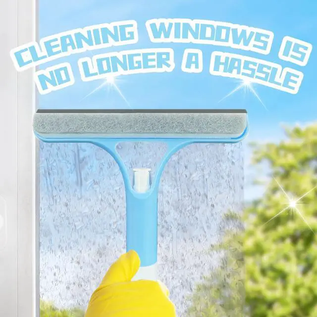 Alt view image 2 of 6 - 3 in 1 Window Cleaning Scraper,All-Purpose Spray Window Squeegee Cleaner Tool,for Glass Doors for Windows Glass, Mirrors Scraper, Brush (Blue)