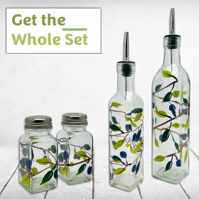 Alt view image 4 of 7 - Glass Olive Branch Oil/Vinegar Glass Cruet for Kitchen, 8 oz Olive Oil Dispenser With Stainless Steel Spout for Easy Pouring