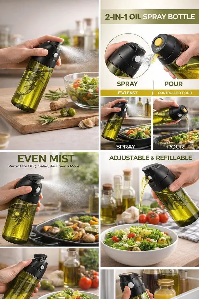 Alt view image 3 of 3 - 470ml Olive Oil Sprayer for Cooking 2-in-1 Glass Oil Dispenser Bottle with Spray & Pour, Refillable Oil Mister for Air Fryer, Salad, BBQ, Kitchen