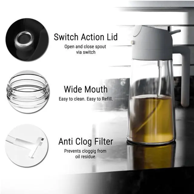 Alt view image 2 of 7 - 2-in-1 Oil Dispenser and Sprayer, 16oz/470ml Glass Olive Oil Spray Bottle for Cooking, Leakproof and Refillable Oil Mister for BBQ, Salad, and Baking (White)