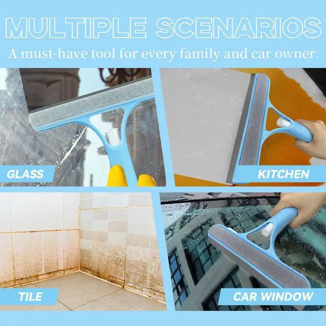 Alt view image 4 of 6 - 3 in 1 Window Cleaning Scraper,All-Purpose Spray Window Squeegee Cleaner Tool,for Glass Doors for Windows Glass, Mirrors Scraper, Brush (Blue)
