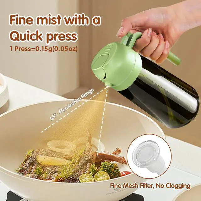 Alt view image 4 of 7 - 16oz/470ml Light Blocking Oil Sprayer for Cooking with Stickers, Food-Grade 2 in 1 Olive Oil Dispenser Bottle for Kitchen, Premium Dark Green Glass Oil Bottle for Air Fryer, BBQ (Green)