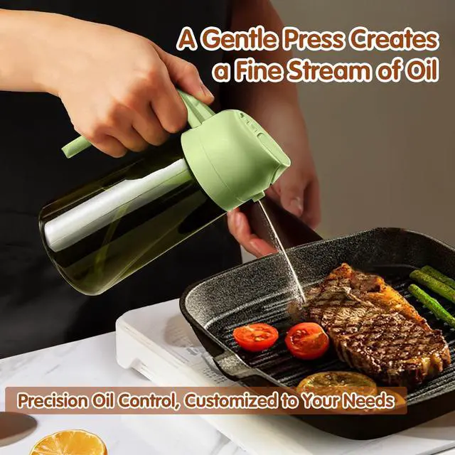 Alt view image 5 of 7 - 16oz/470ml Light Blocking Oil Sprayer for Cooking with Stickers, Food-Grade 2 in 1 Olive Oil Dispenser Bottle for Kitchen, Premium Dark Green Glass Oil Bottle for Air Fryer, BBQ (Green)