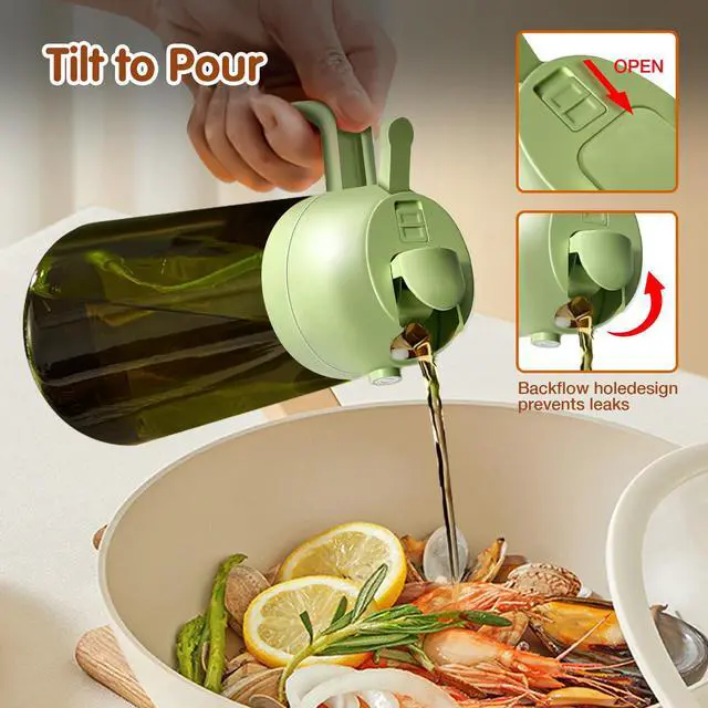 Alt view image 6 of 7 - 16oz/470ml Light Blocking Oil Sprayer for Cooking with Stickers, Food-Grade 2 in 1 Olive Oil Dispenser Bottle for Kitchen, Premium Dark Green Glass Oil Bottle for Air Fryer, BBQ (Green)
